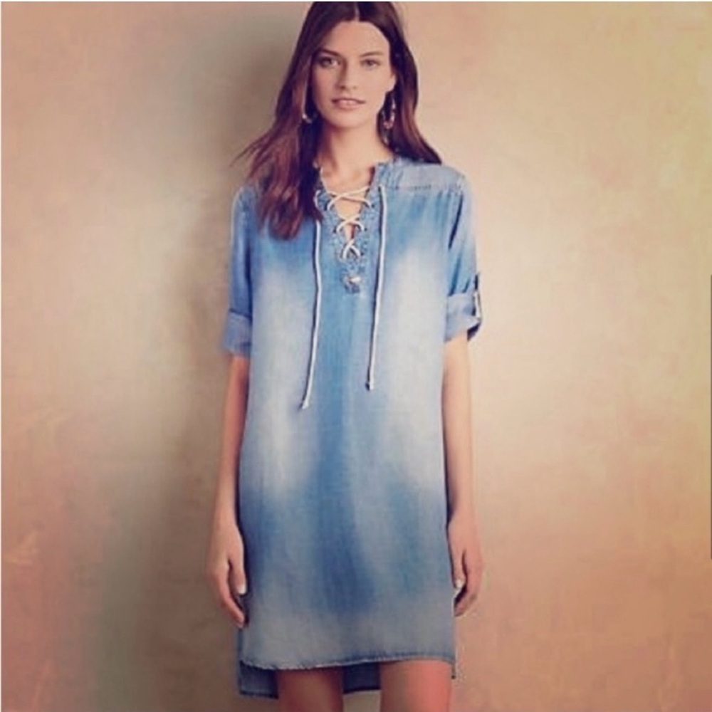 Anthropologie Cloth and Stone Chambray Dress Size S Western